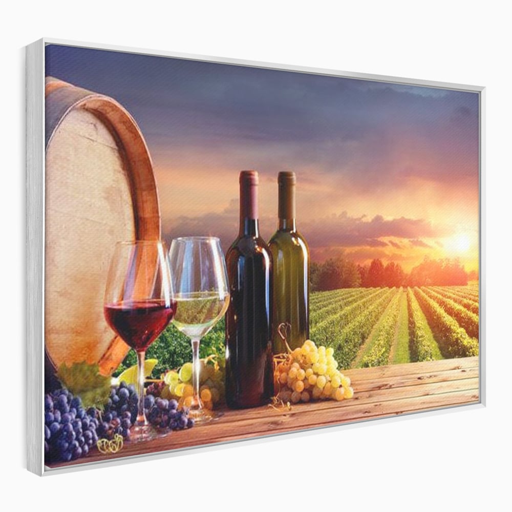 Tablou canvas cu tablou canvas cu podgorie si vin, in rama de aluminiu argintiu